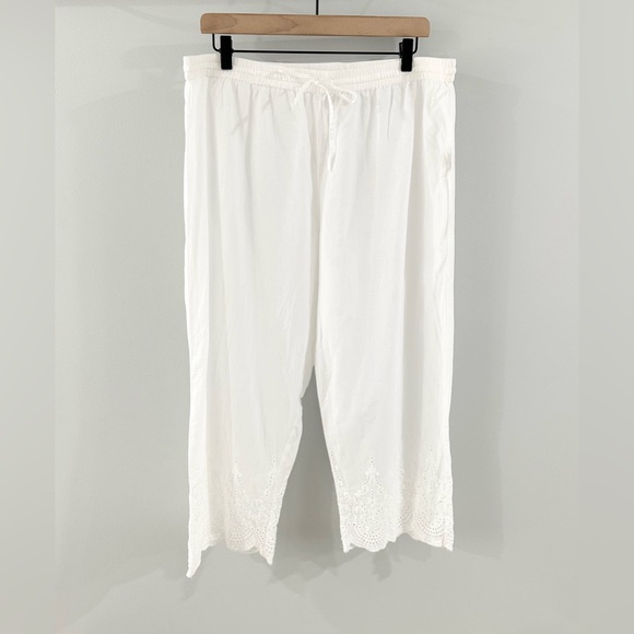 Soft Surroundings Elastic Waist Wide Leg Eyelet Hem Pants White Size Large - Picture 1 of 6